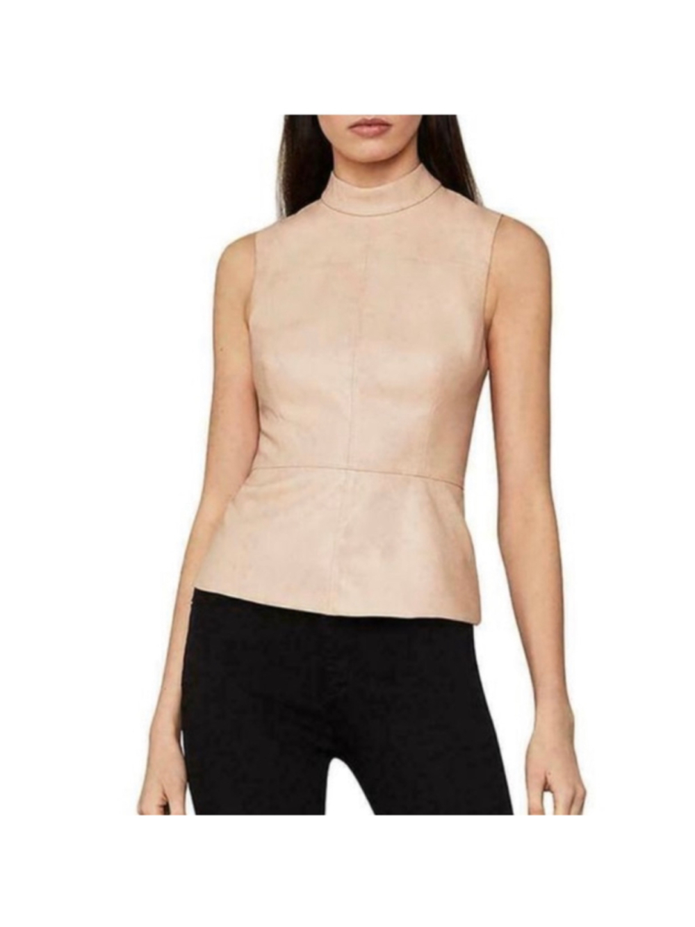 NWT BCBGMAXAZRIA Mock Neck Faux Leather Bare Pink Top SZ 6